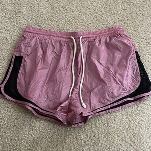 Purple trash bag shorts